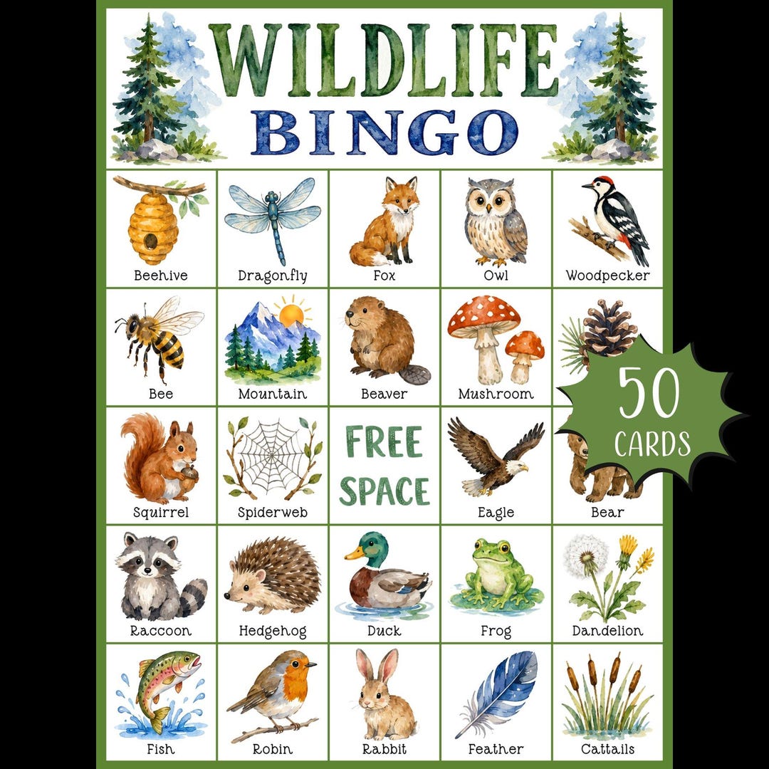 Wildlife Bingo Game Printable; Forest Animal Bingo; Woodland Activity ...