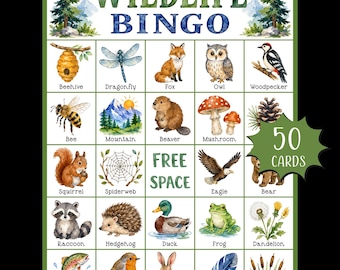 Juego de bingo de animales salvajes para imprimir; Bingo de animales del bosque; Actividad del bosque; Cumpleaños en la naturaleza; Bingo de otoño; Juego de animales; Baby shower con temática del bosque