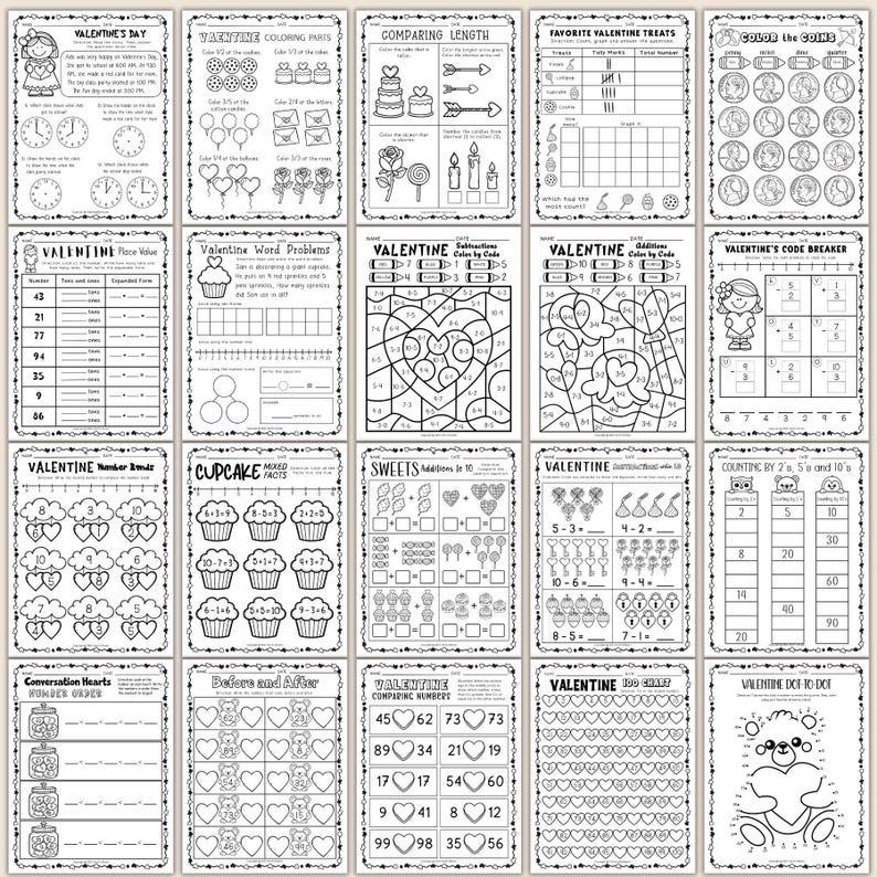 Valentine’s Day First Grade Math Bundle; Printable First Grade Math ...