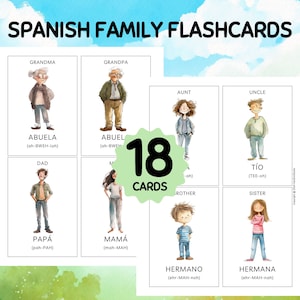 18 SPAANSE familieflashcards; Familia-flashcards; Mijn familie-flashcards; Montessori-flashkaarten; ESL-flashkaarten; Engels Spaans Flashcards