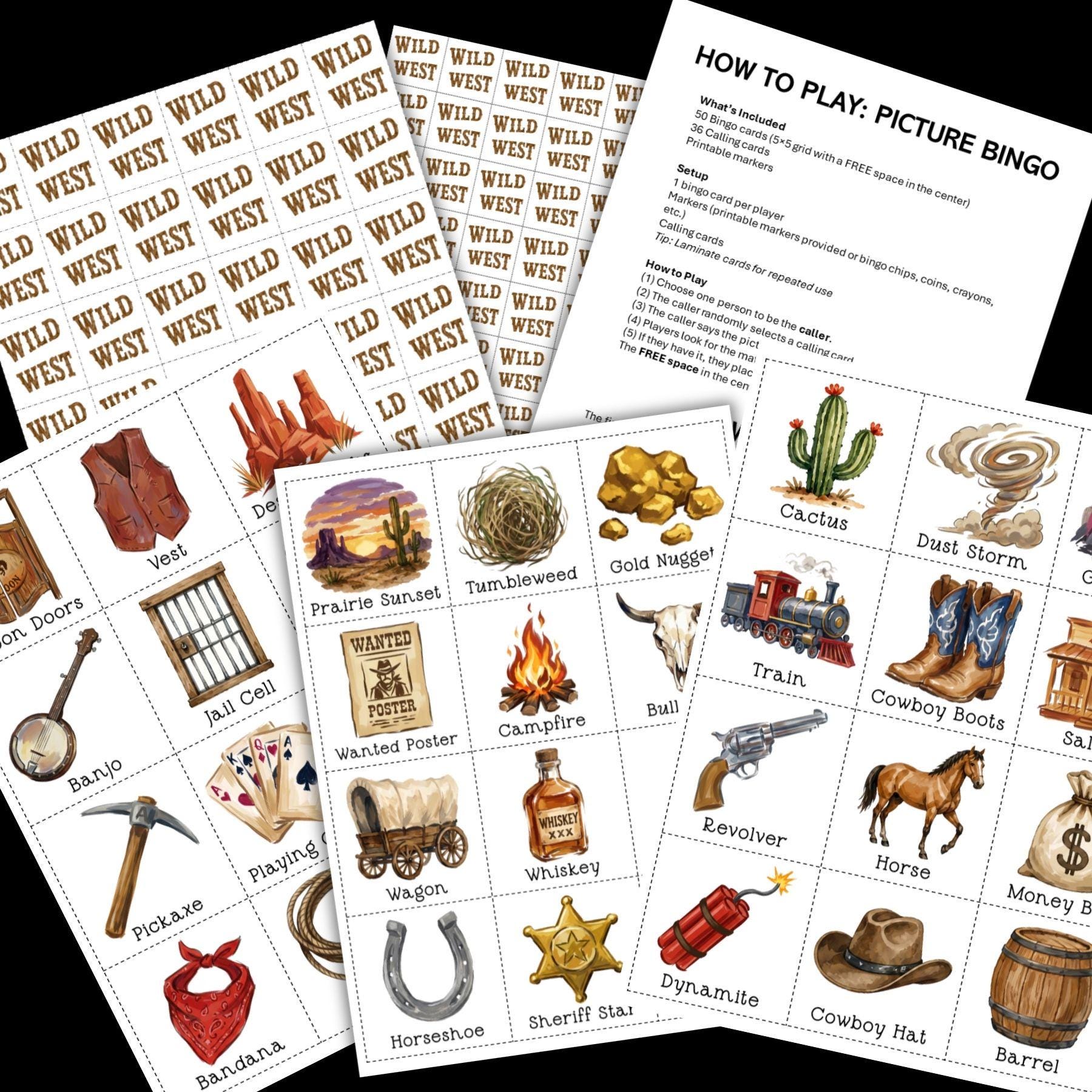 Wild West Bingo Game Printable; Cowboy Birthday Party Game for Kids ...
