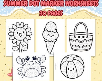 30-Page Summer Dot Marker Worksheets for Kids; Summer Do-A-Dot Worksheets; Dot Marker Coloring Sheets; Dot Marker Printable; Do a Dot Marker