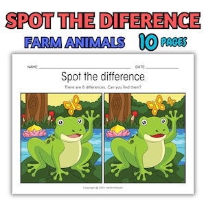 10 fiches d'exercices sur les animaux de la ferme pour les enfants d'âge préscolaire et maternelle ; Activité « Repérez la différence » ; Trouvez la différence ;