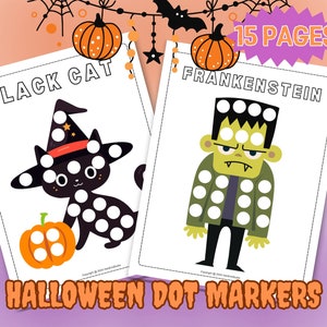 15 Halloween Dot Marker Worksheets for Kids; Dot a Dot Page; Halloween Activity for Kids; Preschool Coloring; Halloween Coloring Pages