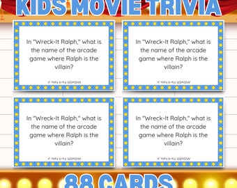 Tarjetas de trivia de películas para niños; Noche de juegos en familia; Juego de trivia para niños; Actividades de viaje; Noches de juegos en familia; Preguntas de trivia para niños