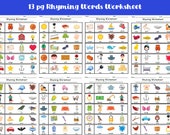 Rhyming Worksheets; Rhyming Practice Sheets; Pre-K worksheet, phonic worksheet, Rhyming Clip cards; rhyming flashcards
