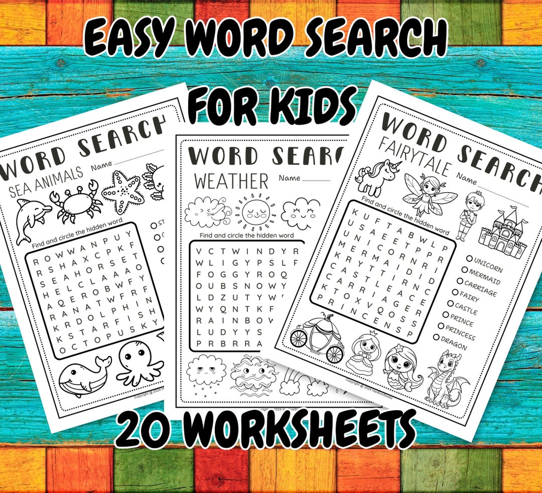 20-page Easy Word Search for Kids Word Search for Kids Kids Word Search Word Search Bundles