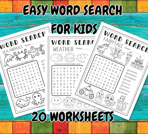Easy Word Search for Kids; Word Search for Kids; Kids Word Search; Word Search Bundles; Elementary Worksheets; Word Search Puzzle