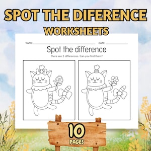 10 Easy Spot the Difference Worksheets for PreK and Kindergarteners; Spot the Difference Activity; Kids Coloring Page; Preschool Printable
