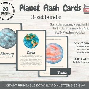 35 cartes flash planète et système solaire ; Flashcards sur les planètes ; cartes mémoire du système solaire ; cartes mémoire imprimables; cartable d'apprentissage ; carte de reliure occupée