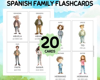 20 SPANISH Family Flashcards; Familia Flashcards; My Family Flashcards; Montessori Flashcards; ESL Flashcards; English Spanish Flashcards