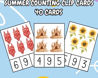 10-Page Summer Counting Clip Cards Numbers 1 - 10 for Preschoolers and Kindergarteners; Counting worksheet; PreK Worksheet; PreK Math