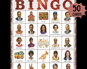Schwarze Geschichte Monat Bingo Spiel druckbar; Schwarze Geschichte Karteikarten; Druckbare afroamerikanische Geschichtsaktivität; Juniteenth Bingo Spiel;