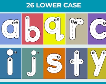 26 Alphabet Tracing Cards Lower Case Letters; Flash Cards;  Handwriting Practice, PreK Worksheets; Alphabet Flashcards;  Letter Tracing