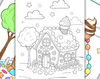 Lebkuchen-Haus Malseite - Instant Download druckbar; Weihnachtliche Malvorlage; Weihnachts Malseite für Kinder; Süßer Lebkuchen