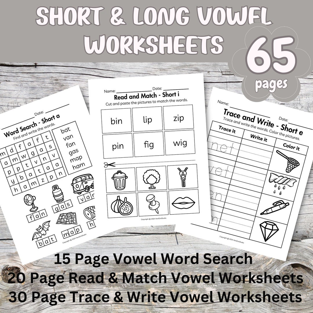 65 Page Short and Long Vowel Worksheets; 5-7 Years Old; I Can Write CVC