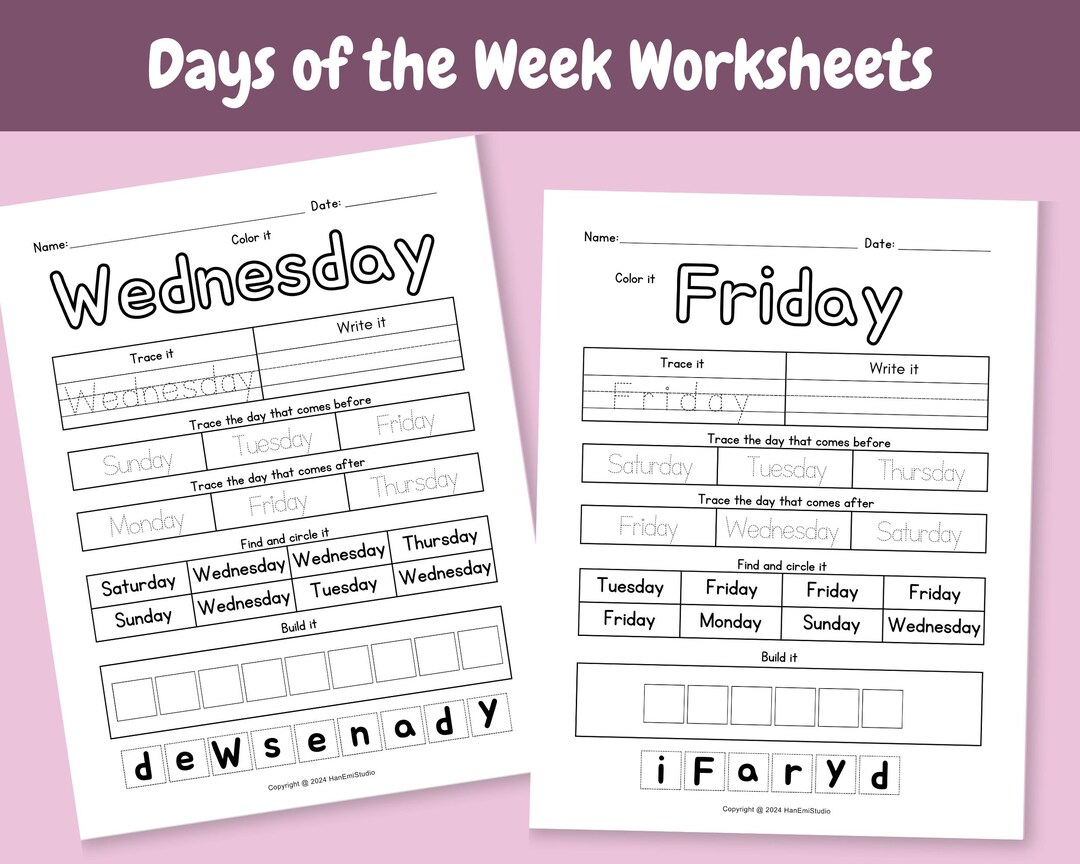 7-page Days of the Week Worksheets for Ages 4-7; Homeschool Printable ...
