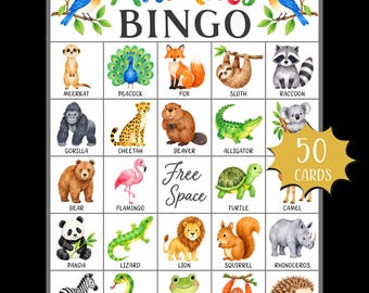 Juego de bingo de animales para imprimir; Bingo de animales para niños; Juego de bingo del zoológico; Bingo de la selva; Juego de fiesta de animales; Bingo para personas mayores; Actividad para la escuela en casa