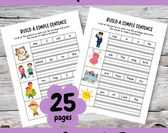 100 Build a Simple Sentence; 25 page Worksheets; Sentence Correction Worksheets; Build a Sentence; Fix the Sentence; Sentence Sequencing