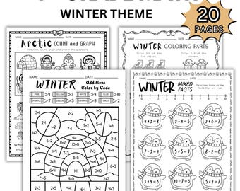 Winter Math Worksheets for 1st Grade; First Grade Math Worksheets; Winter Learning Activities; First Grade Math Activities; Winter Theme