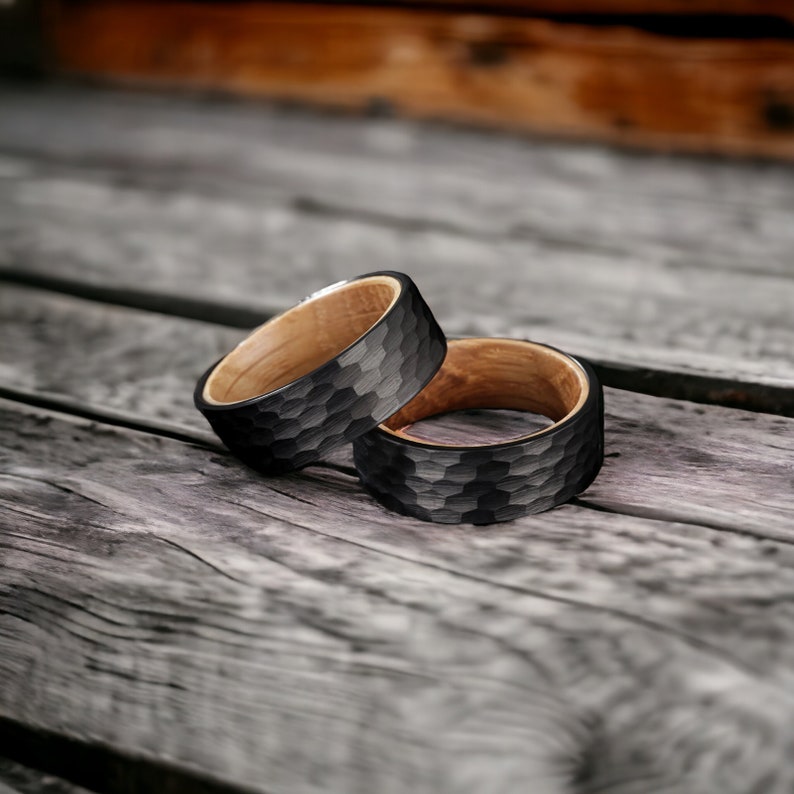 Black Whiskey Barrel Ring, Mens Unique Wedding Bands, Scratch Resistant