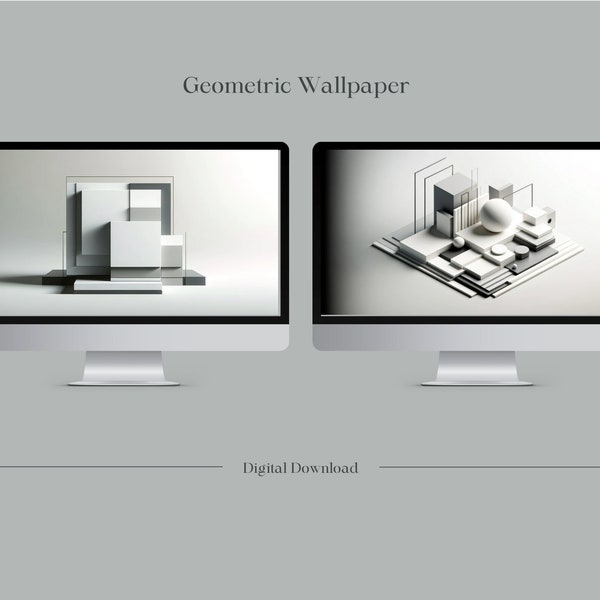 Geometric Modern Neutral Desktop Wallpaper Set - Two Elegant Design Options | Digital Background | Tech | Clean Lines | Luxury Design