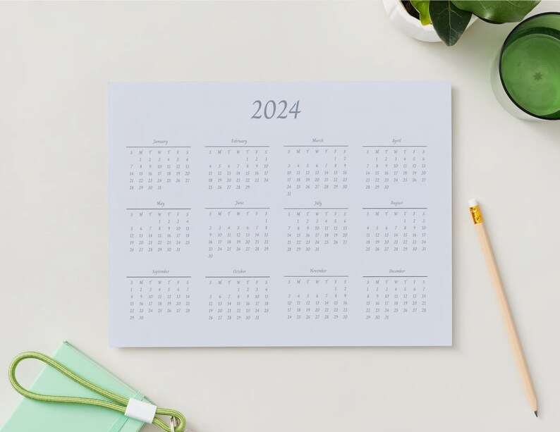 Minimalist 2024 Full Year Calendar lavender Printable Download - Etsy
