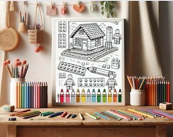 Building Block Themed Coloring Pages for Kids - Set of 4 Fun & Creative Design | Mental Health | Relaxing Color | Toy Bricks | Activity