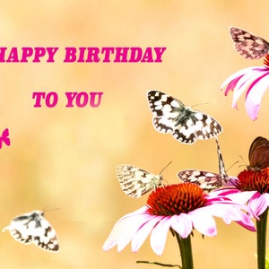 Carte d'anniversaire papillons à télécharger immédiatement comme cadeau, carte postale de félicitations d'anniversaire