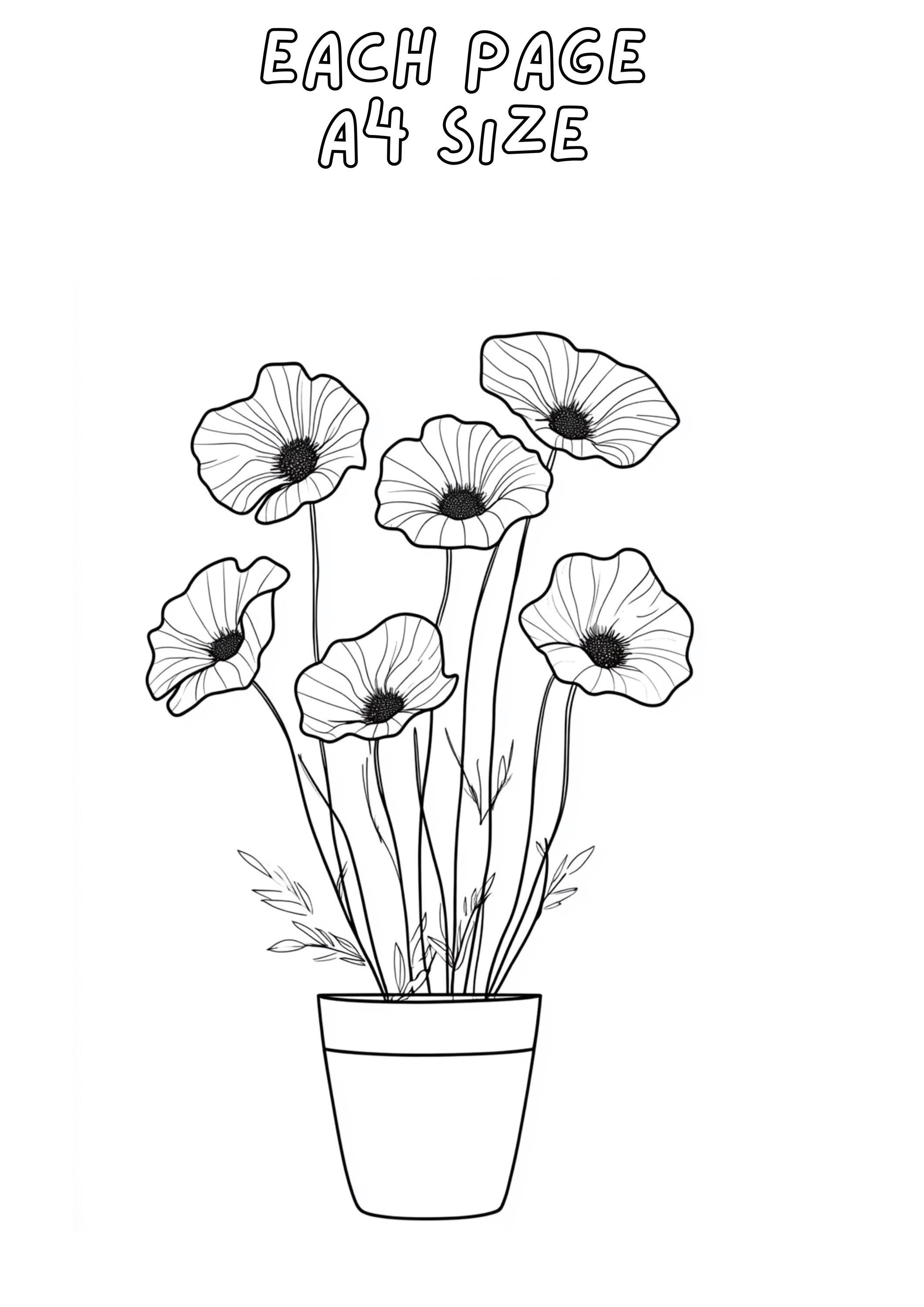 20 Flowers Plant Coloring Pages,cute Vase Flowers Coloring,cute Fall ...