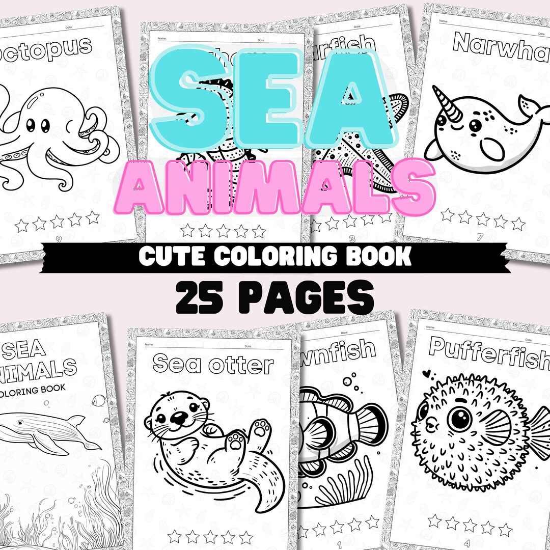 Sea Animals Coloring Book 25 Page | Printable Coloring Pages for Any ...