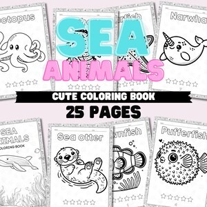 Sea Animals Coloring Book 25 Page | Printable Coloring Pages for Any Age | Coloring Book Animals Coloring Pages | Coloring Book for Kids |