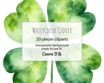 Watercolor Shamrock Clover Good Luck St. Patrick's Day Irish Clipart Elements Bundle Shabby Chic Florals Collection