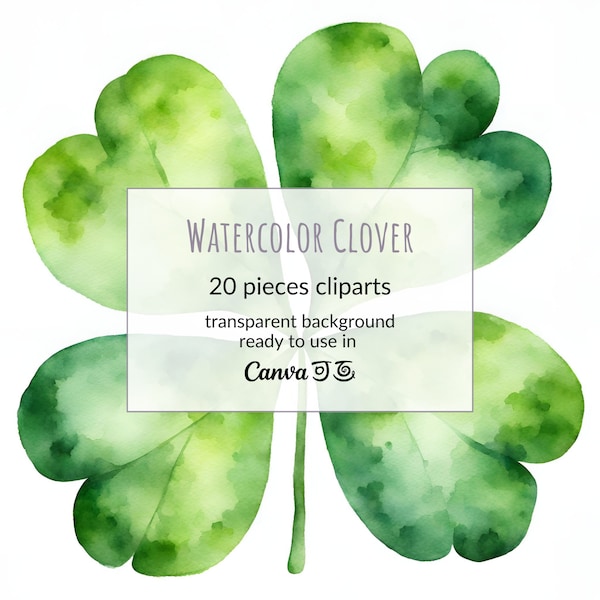 Watercolor Shamrock Clover Good Luck St. Patrick's Day Irish Clipart Elements Bundle Shabby Chic Florals Collection