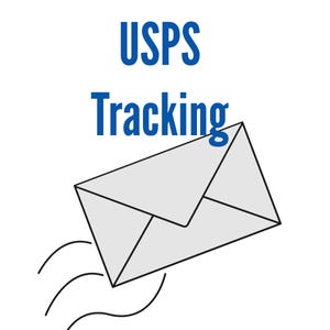 May include: A graphic showing a grey envelope with the text "USPS Tracking" in blue above it. Curved lines suggest the envelope is moving. The image is on a white background.