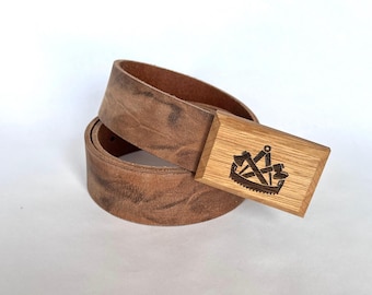 Guild belt | Carpenter&#39;s belt | Wood belt | Leather belt | Buffalo leather | Leather | Gift | Carpenter | Uniform | Carpenter | Oak wood | Belt