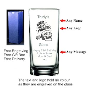 Personalised 12oz Dead Mans Fingers Glass, Valentines Day, Christmas, Birthday Gift, 18th, 21st, 30th, 40th, 50th, 60th, 70th, 80th
