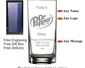 Personalised Birthday Dr Pepper Glass 18th 21st 30th 40th 50th 60th 70th 80th 90th 100th