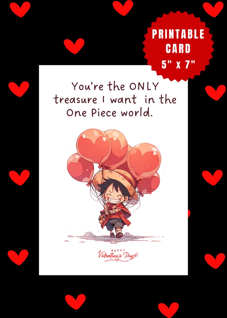 Anime Card Anime Valentine Card Greetings Card Gift for Him Printable ...