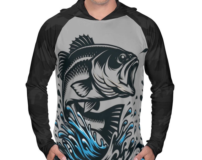 Bass Fishing Shirt, Bass Performance 50+UV Sun Protection Shirt, Men's Bass SPF Shirt, Largemouth Bass