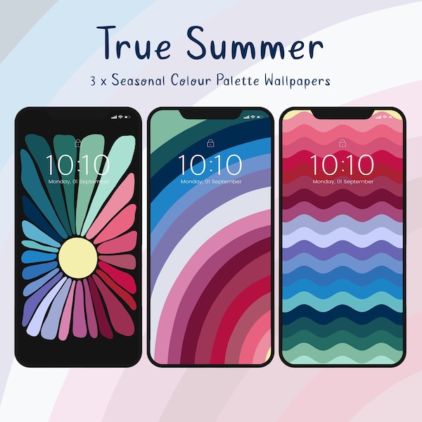 True Summer Seasonal Colour Analysis Mobile Phone Wallpaper Swatches, Colourful Lock Screen Design