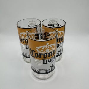 Corona Light Upcycled Glasses, Set of 3 Handcrafted Beer and Shot Glasses, Recycled Corona Drinking Glasses, Perfect Gift for Beer Lovers