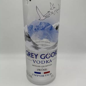Upcycled Grey Goose Vodka Glasses, Party Favor and Bar Decor Gift, Handmade Drinking Glasses with Vodka Sticker, Birthday Vodka Labels Gift