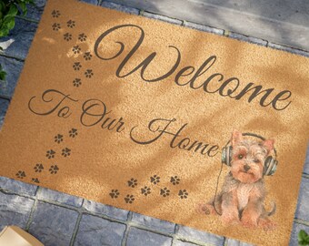 Yorkie Welcome Mat, Funny Dog Doormat, Exterior Coir Rug