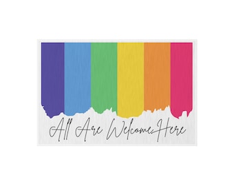 Gay Welcome Mat, All Are Welcome Here Doormat, LGBTQ Doormat, Equality Welcome Mat, Gay Pride Doormat, Gay Outdoor Rugs, Pride Flag Rug