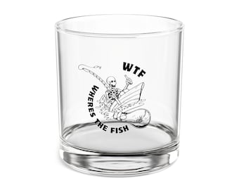 Funny Fishing Whiskey Glass, WTF- Wheres The Fish Rocks Glass, Gift For Fisherman, Fishing Cup, Lucky Fishing Cup, Fishing Bar Glass