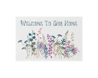 Floral Welcome Mat, Wildflower Home Decor, Non-Slip Outdoor Rug