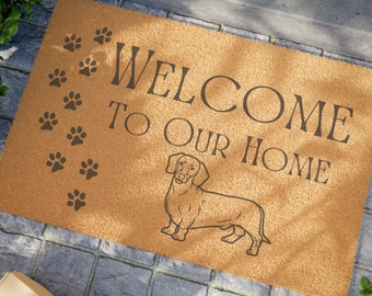 Felpudo de bienvenida con diseño de perro salchicha, divertido felpudo para dueño de perro, alfombra de fibra de coco para exteriores