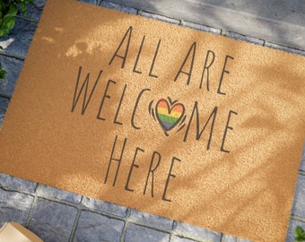 All Are Welcome Coir Doormat, LGBTQ Pride Decor
