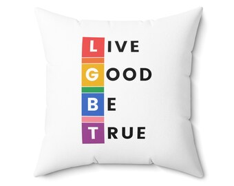 Cojín cuadrado LGBTQ "Vive bien, sé fiel", decoración para el hogar con orgullo
